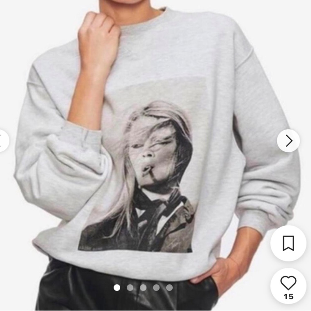 Anine Bing Light Gray Graphic Crewneck Sweater - Picture 2 of 3